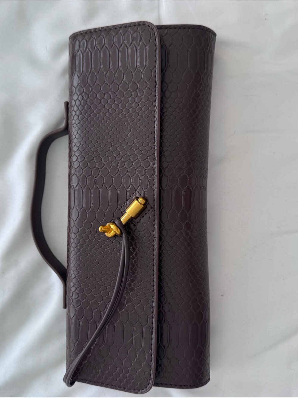 Elegant Dark Brown Men’s Clutch Bag with Gold Accent